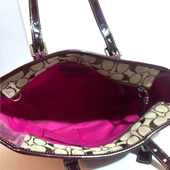 Coach vintage Signature Canvas / leather suede Shoulder Bag - Pink and Tan - Picture 6 of 12